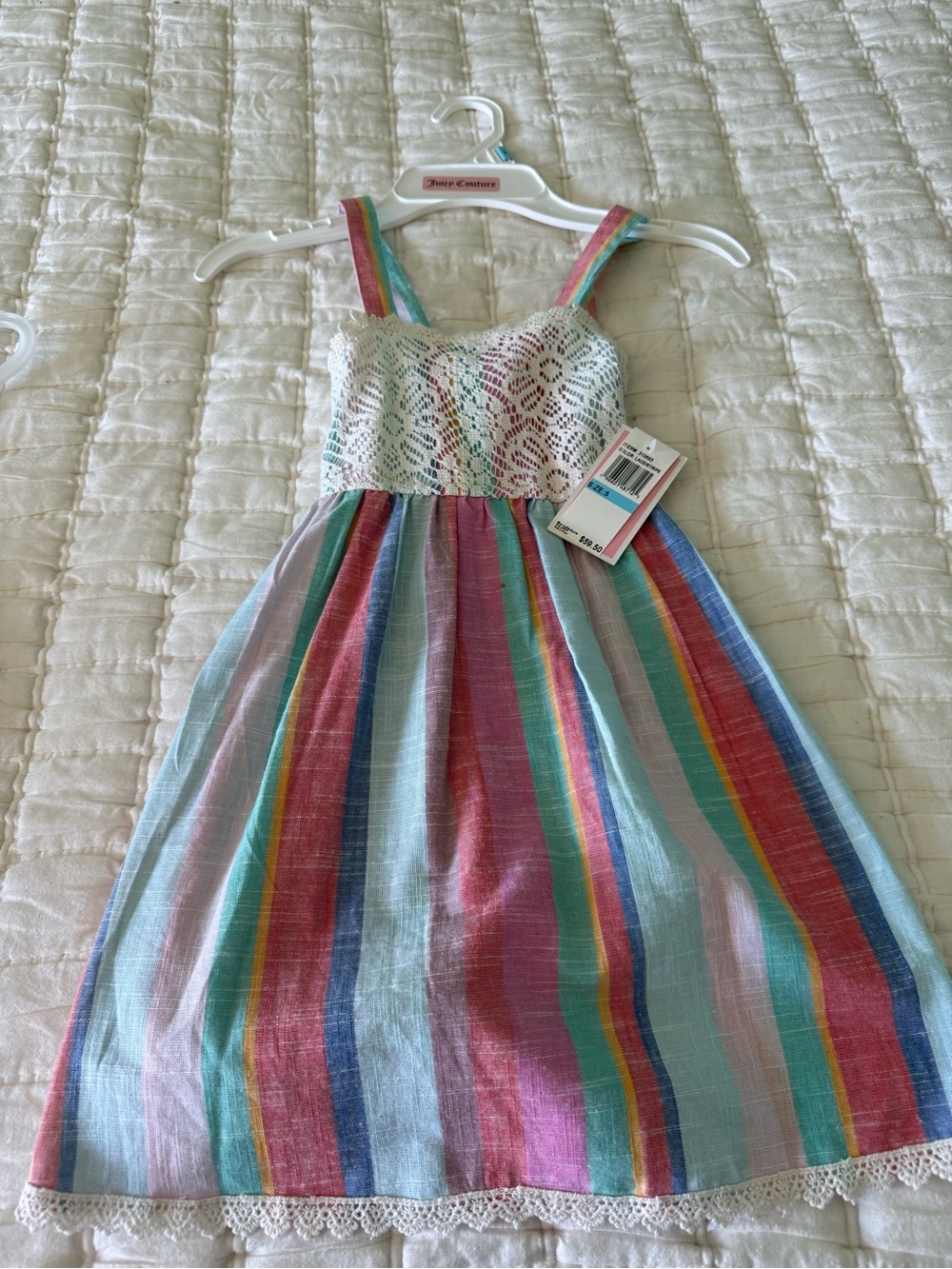 Juicy Couture Girls Striped Maxi Dress Size 5 NWT Rainbow Lace
